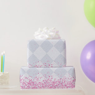 Papel De Regalo Confetti rosado bonito sobre cheques de diamantes