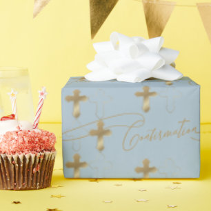 Papel De Regalo Confirmación del guión cruzado de oro azul