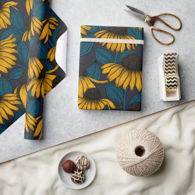 Papel De Regalo Confluencias amarillas en azul oscuro (Artesanía)