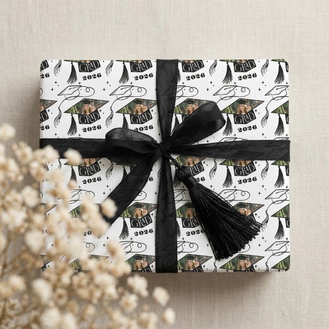 Papel De Regalo Congrats Grad Cap Photo Personalized Class of 2026 (Congrats Grad Cap Photo Personalized Class of 2026 Wrapping Paper)
