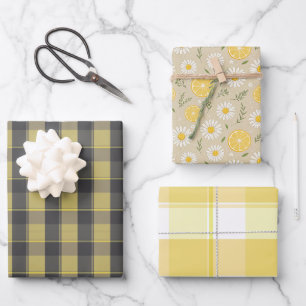 Papel de regalo conjunto amarillo limón gris marga