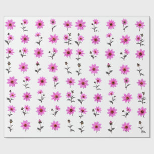 Papel De Regalo Conjunto Botánico de Flor de Cosmos Rosa Suave Flo