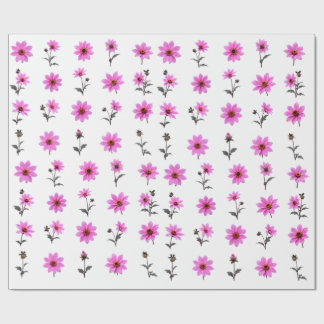 Papel De Regalo Conjunto Botánico de Flor de Cosmos Rosa Suave Flo