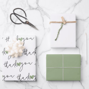 Papel de Regalo Conjunto de 3 Blanco Verde Corazón