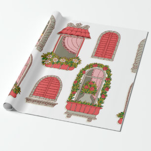 Papel De Regalo conjunto de ilustraciones con ventanas antiguas