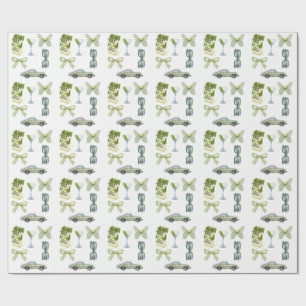 Papel De Regalo Conjunto de Stickers Estética Coqueta Verde Coch