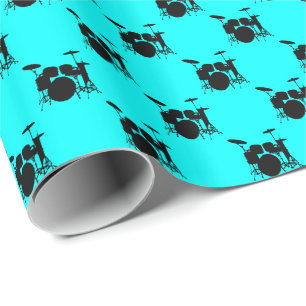Papel De Regalo Conjunto de tambores negros musicales sobre azul a