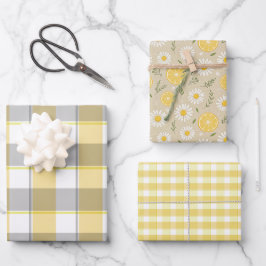 Papel de regalo conjunto de tartán margarita limón