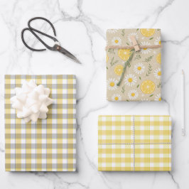 Papel de regalo conjunto tartán margarita limón be