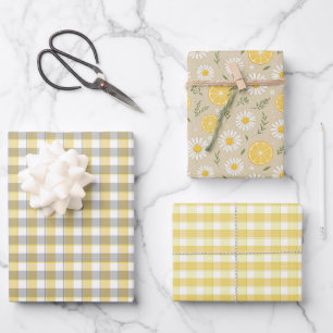 Papel de regalo conjunto tartán margarita limón be