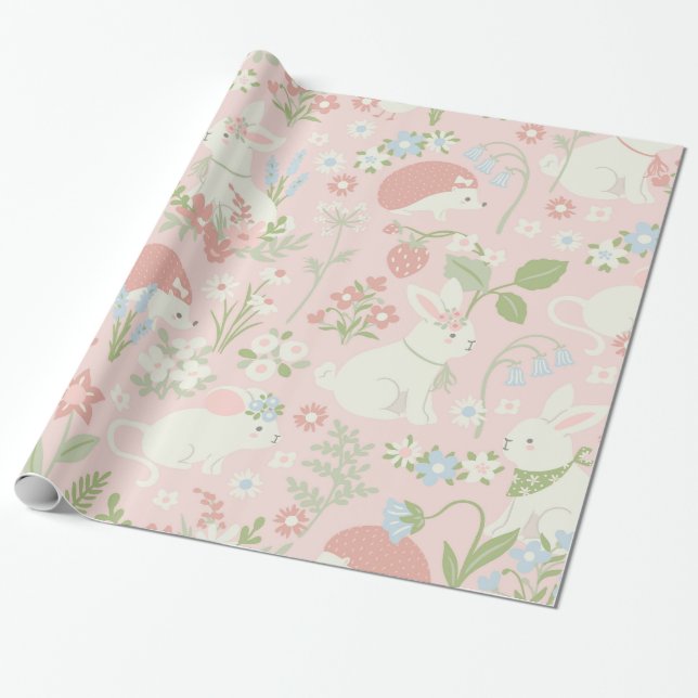 Papel De Regalo Conjuntos de primavera floral rosada (Desenrollado)