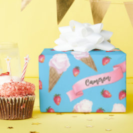 Papel De Regalo Cono de crema de helado de fresa con color de agua