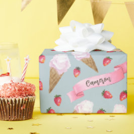 Papel De Regalo Cono de crema de helado de fresa con color de agua