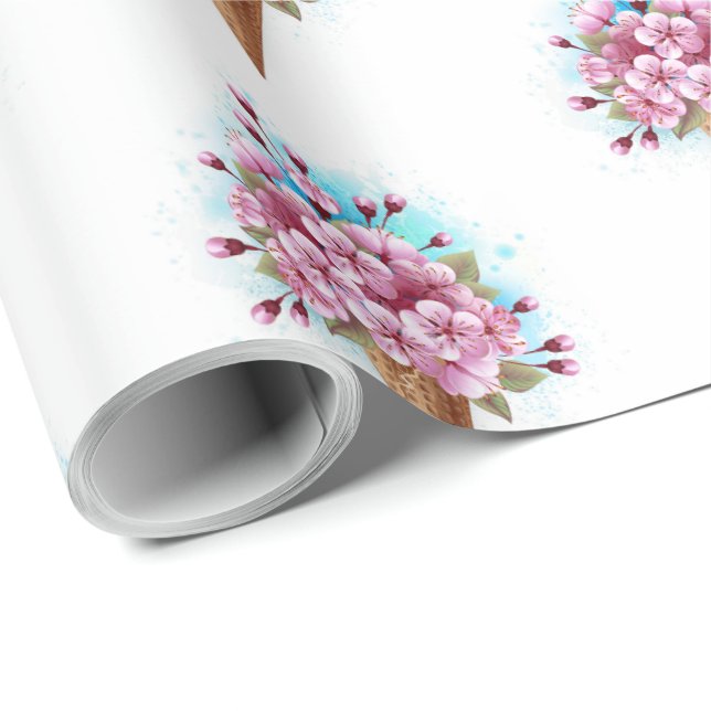 Papel De Regalo Cono de waffle de helado de Sakura rosa (Esquina del rollo)