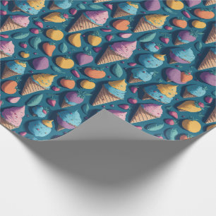 Papel De Regalo Conos de helado coloridos divertidos patrón azul d