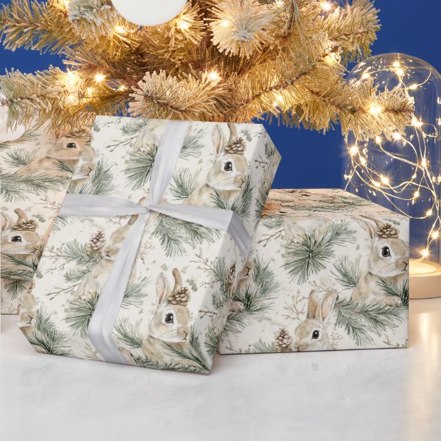 Papel De Regalo Conos de Pino Verdes Conejitos Navidad (Vacaciones)