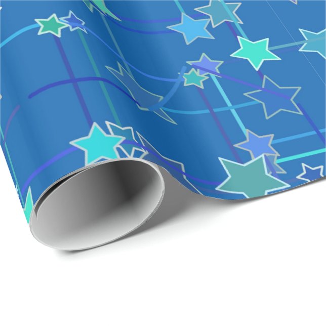 Papel De Regalo Constelación abstracta de estrellas, azul cobalto (Esquina del rollo)