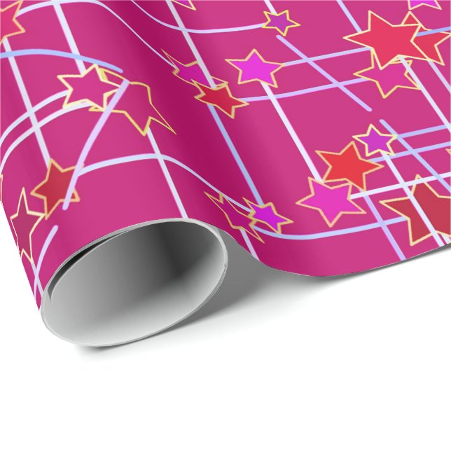 Papel De Regalo Constelación abstracta de estrellas, profunda rosa (Esquina del rollo)