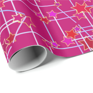 Papel De Regalo Constelación abstracta de estrellas, rosa fucsia p