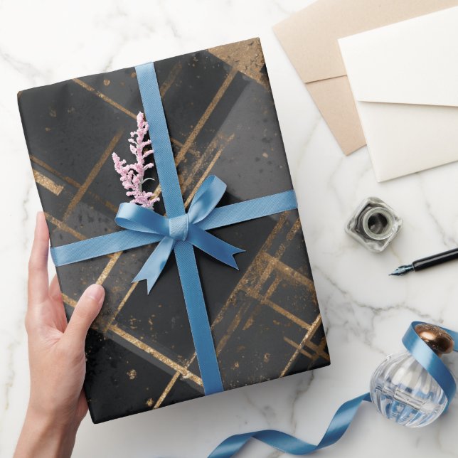 Papel De Regalo Contemporary Black Gold Geometric Abstract Pattern (Regalar)