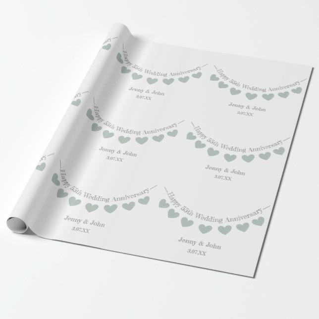 Papel De Regalo Conteo del 55º aniversario de los bodas Esmeraldas (Desenrollado)