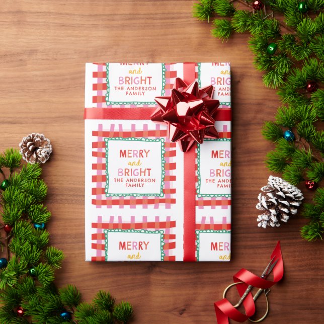 Papel De Regalo Control rojo brillante y merry personalizado (Regalo de vacaciones)