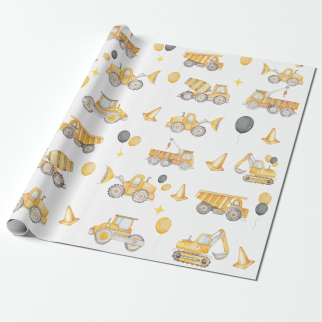 Papel De Regalo Contruction Birthday Wrapping Paper (Desenrollado)