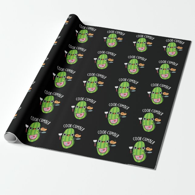Papel De Regalo Cook-cumber Funny Cucumber Pun Dark BG (Desenrollado)