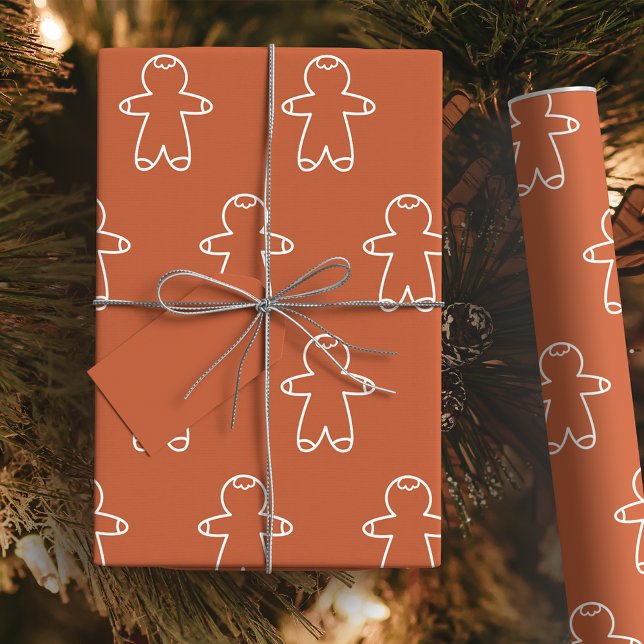 Papel De Regalo Cookie Brown estampado BE562F Hombre de pan de jen (Spiced Cookie Brown Gingerbread Man Wrapping Paper)