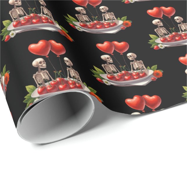 Papel De Regalo Cool Gothic tiled pattern Valentine skeleton  (Esquina del rollo)
