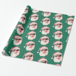 Papel De Regalo Cool Santa Bubble Gum Sunglasses Christmas Green