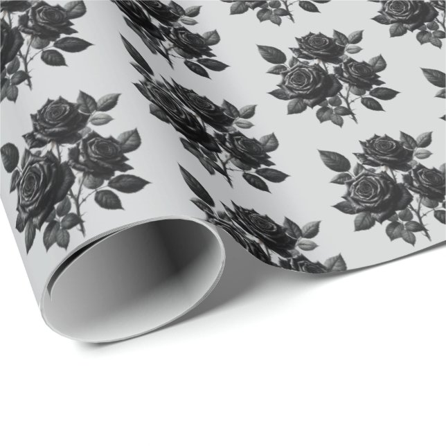 Papel De Regalo Cool tiled black Gothic roses pattern  (Esquina del rollo)