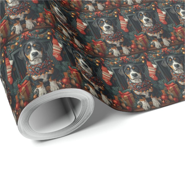 Papel De Regalo Coonhound de Bluetick con chimenea de regalos para (Esquina del rollo)