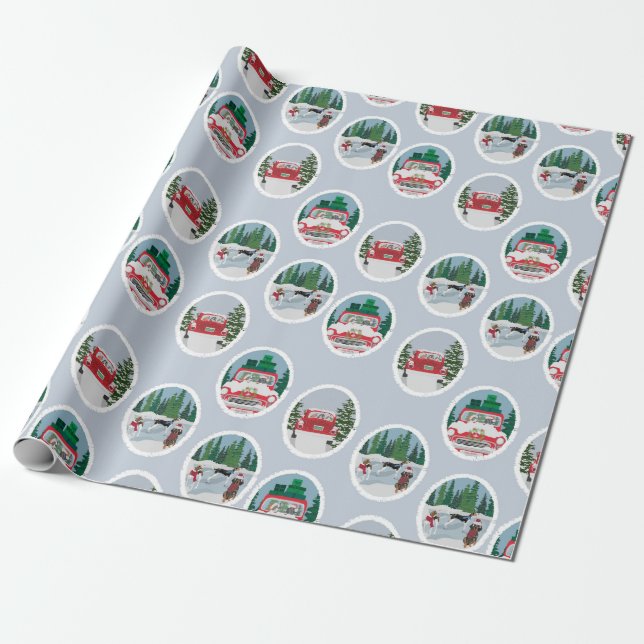 Papel De Regalo Coonhounds que viajan en azul (Desenrollado)
