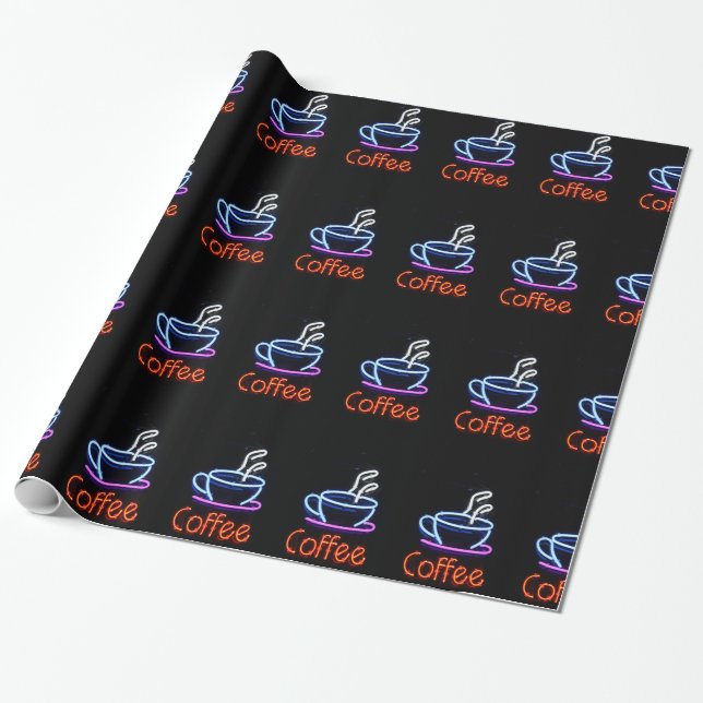 Papel De Regalo Copa De Café Sobre El Rótulo De Neón (Desenrollado)