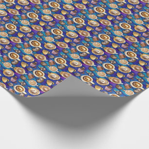 Papel De Regalo Copas De Café En Patrón De Acuarela Azul