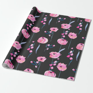 Papel De Regalo Copas de color de agua rosadas y ramas florales de