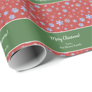 Papel De Regalo Copas de nieve de color verde y rojo Navidades