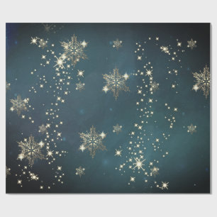 Papel De Regalo Copia de Copos de Nieve Dorados Verdes