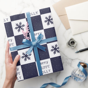 Papel De Regalo Copia de copos de nieve felices y alegres azules