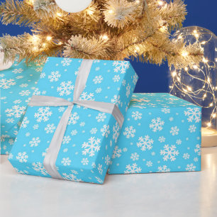 Papel De Regalo Copingos blancos sobre patrón invernal azul claro