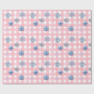 Papel De Regalo Copo de nieve a cuadros rosados