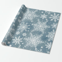 Papel De Regalo Copo de Nieve Azul Aquarela Fiesta de Invierno