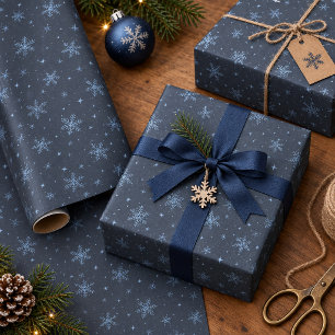 Papel De Regalo Copo de Nieve Azul Cielo en Pizarra Azul Opcional 