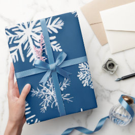 Papel De Regalo Copo de Nieve Azul de Invierno