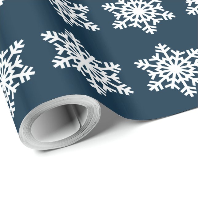 Papel De Regalo Copo de nieve azul medianoche (Esquina del rollo)