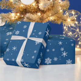 Papel De Regalo Copo de Nieve Azul Navidad Invierno Fiestas