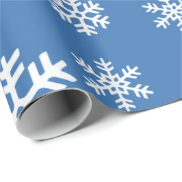 Papel De Regalo Copo de nieve azul y blanco para navidades