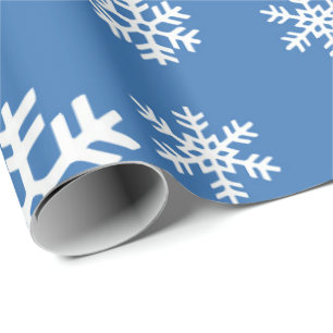 Papel De Regalo Copo de nieve azul y blanco para navidades