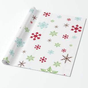 Papel De Regalo Copo de nieve banal en rojo, verde, azul y Brown